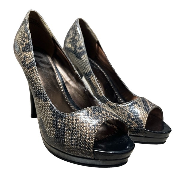 Rampage Womens Gracee Peep Toe 4" Platform Pump Heel Black Snakeprint Shoe - Picture 1 of 13